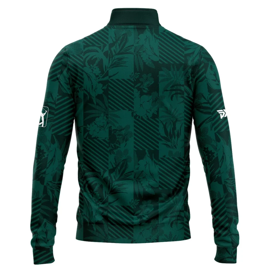 Tropical Leaves ,Foliage With Geometric Stripe Pattern Golf Masters Tournament Quarter-Zip Jacket Style Classic Quarter-Zip Jacket