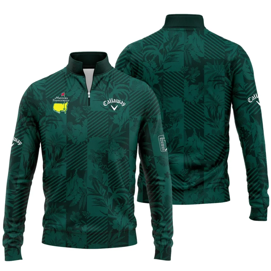 Tropical Leaves ,Foliage With Geometric Stripe Pattern Golf Masters Tournament Callaway Quarter-Zip Jacket Style Classic Quarter-Zip Jacket