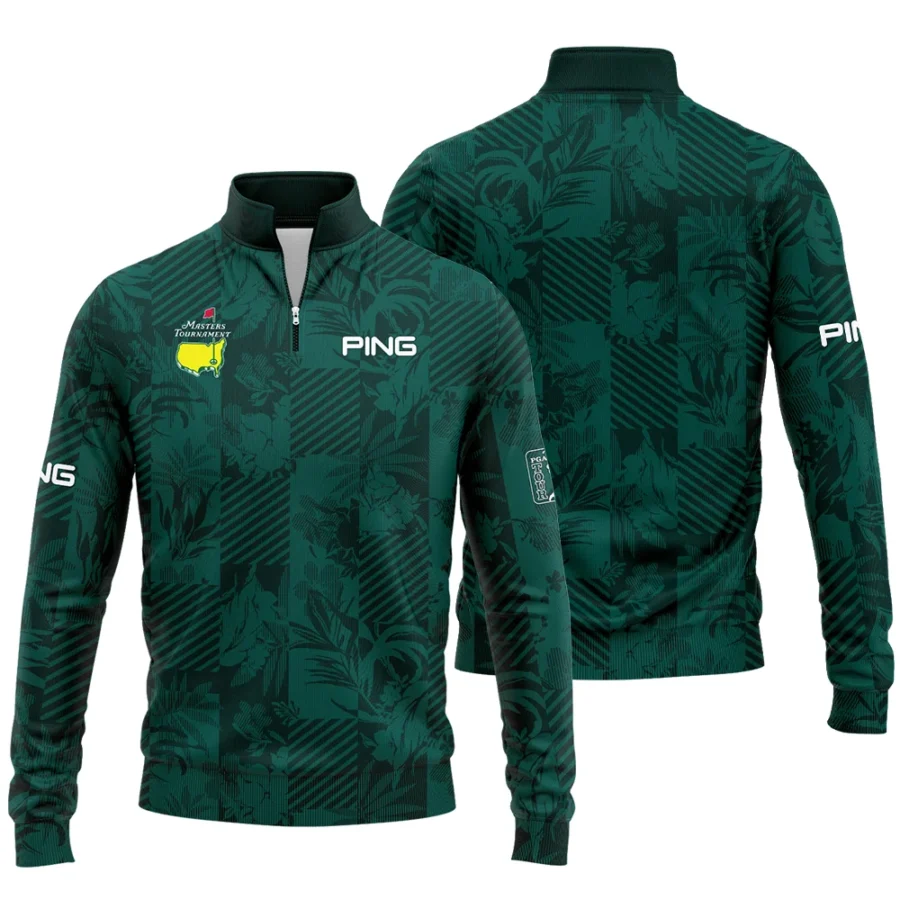 Tropical Leaves ,Foliage With Geometric Stripe Pattern Golf Masters Tournament Ping Quarter-Zip Jacket Style Classic Quarter-Zip Jacket