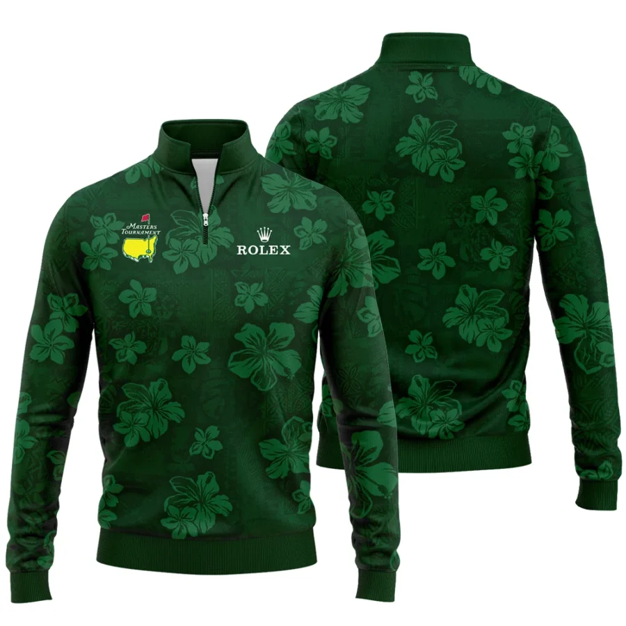 Hawaiian Tribal Elements And Hibiscus Flowers Patchwork Golf Masters Tournament Rolex Quarter-Zip Jacket Style Classic Quarter-Zip Jacket