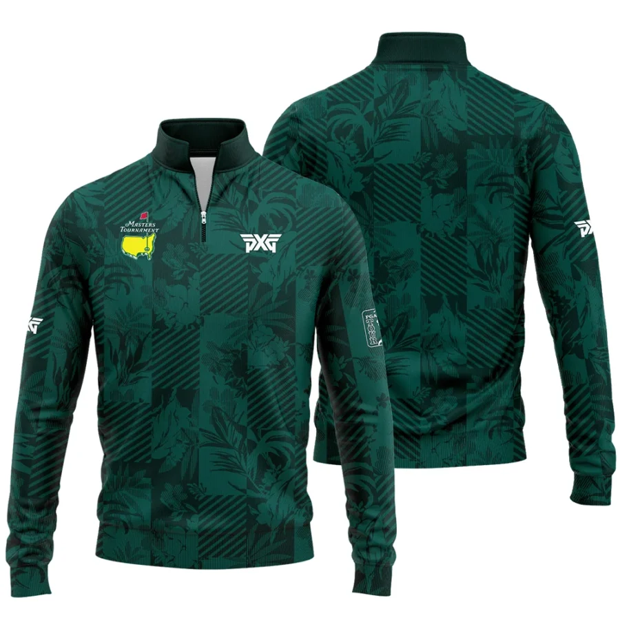 Tropical Leaves ,Foliage With Geometric Stripe Pattern Golf Masters Tournament Quarter-Zip Jacket Style Classic Quarter-Zip Jacket