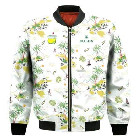 Rolex Landscape With Palm Trees Beach And Oceann Masters Tournament Bomber Jacket Style Classic Bomber Jacket