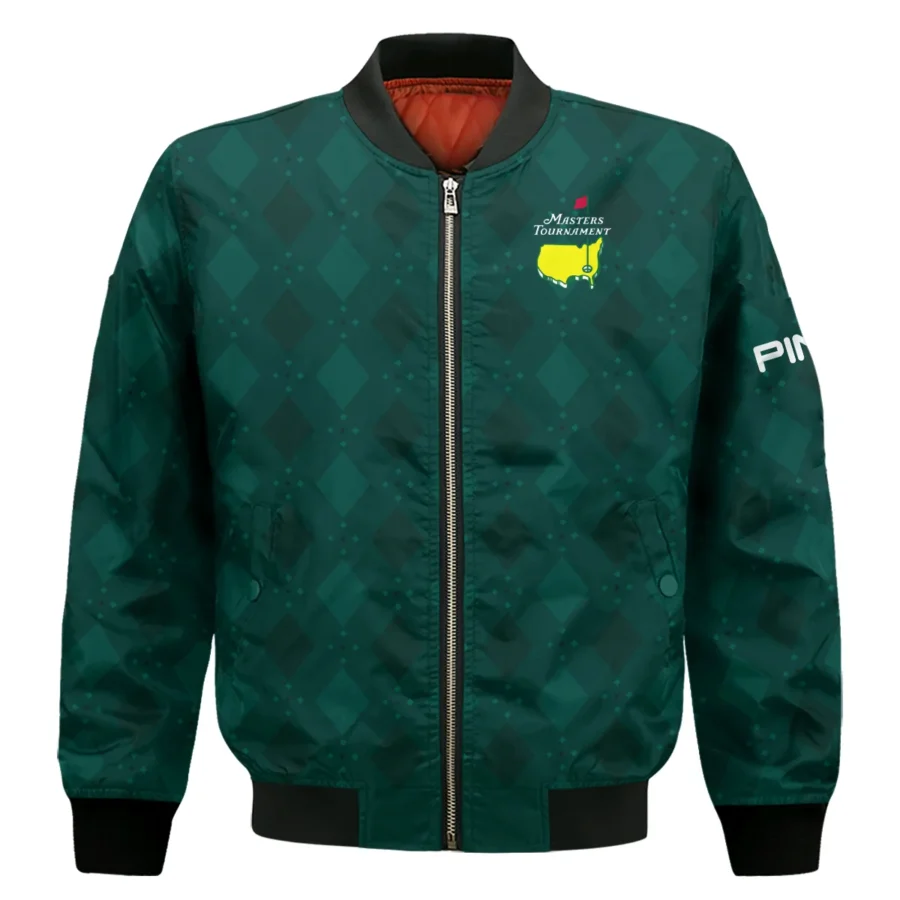 Dark Green Argyle Plaid Pattern Golf Masters Tournament Ping Bomber Jacket Style Classic Bomber Jacket