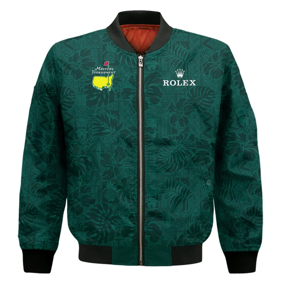 Hibiscus And Tropical Leaves With Tribal Elements Pattern Golf Masters Tournament Rolex Bomber Jacket Style Classic Bomber Jacket