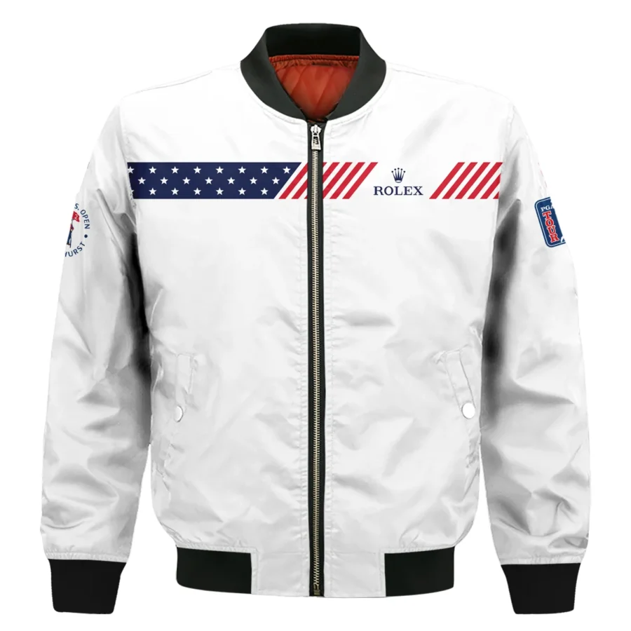 Golf Sport Flag American 124th U.S. Open Pinehurst Rolex Bomber Jacket Style Classic Bomber Jacket