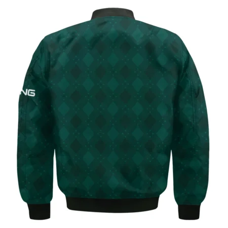 Dark Green Argyle Plaid Pattern Golf Masters Tournament Ping Bomber Jacket Style Classic Bomber Jacket