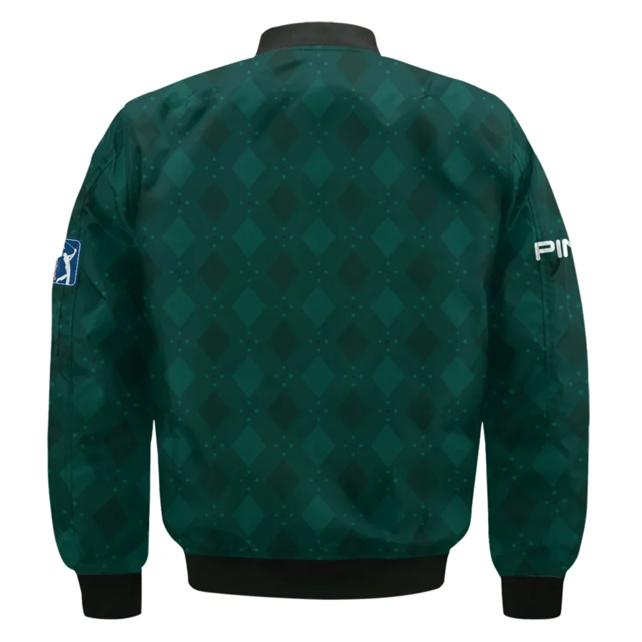 Dark Green Argyle Plaid Pattern Golf Masters Tournament Ping Bomber Jacket Style Classic Bomber Jacket