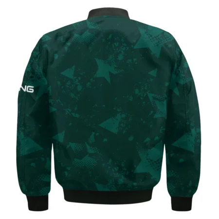 Dark Green Grunge Stars Pattern Golf Masters Tournament Ping Bomber Jacket Style Classic Bomber Jacket