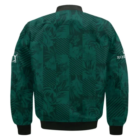 Tropical Leaves ,Foliage With Geometric Stripe Pattern Golf Masters Tournament Rolex Bomber Jacket Style Classic Bomber Jacket