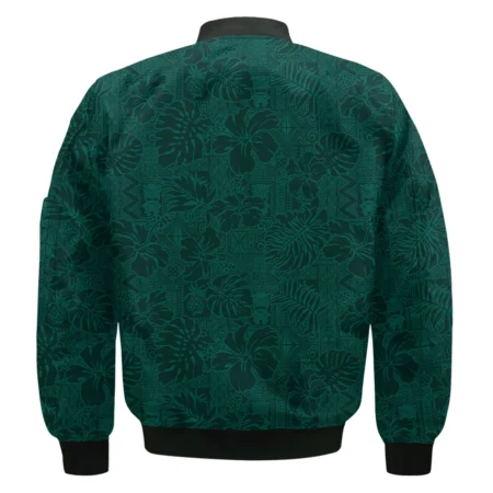 Hibiscus And Tropical Leaves With Tribal Elements Pattern Golf Masters Tournament Rolex Bomber Jacket Style Classic Bomber Jacket