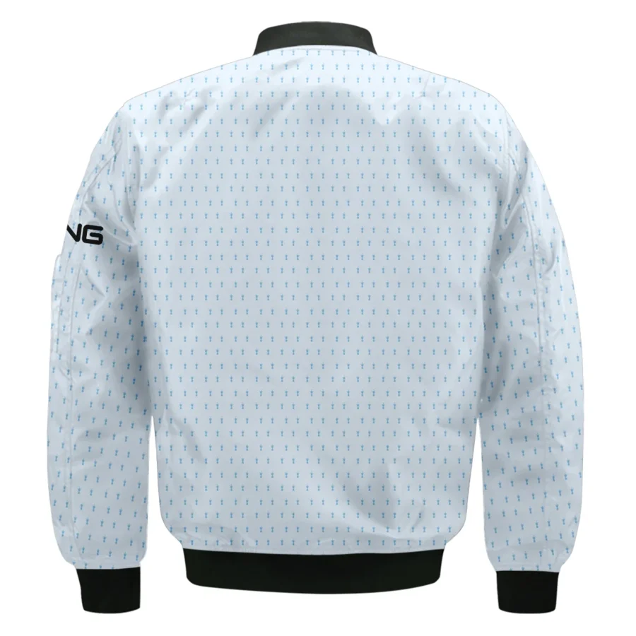 Golf Pattern Cup Light Blue Green 124th U.S. Open Pinehurst Ping Bomber Jacket Style Classic Bomber Jacket