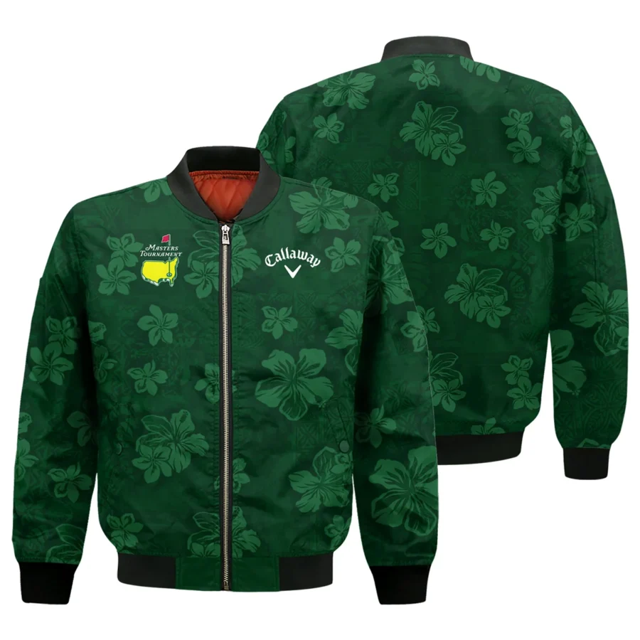 Hawaiian Tribal Elements And Hibiscus Flowers Patchwork Golf Masters Tournament Callaway Bomber Jacket Style Classic Bomber Jacket