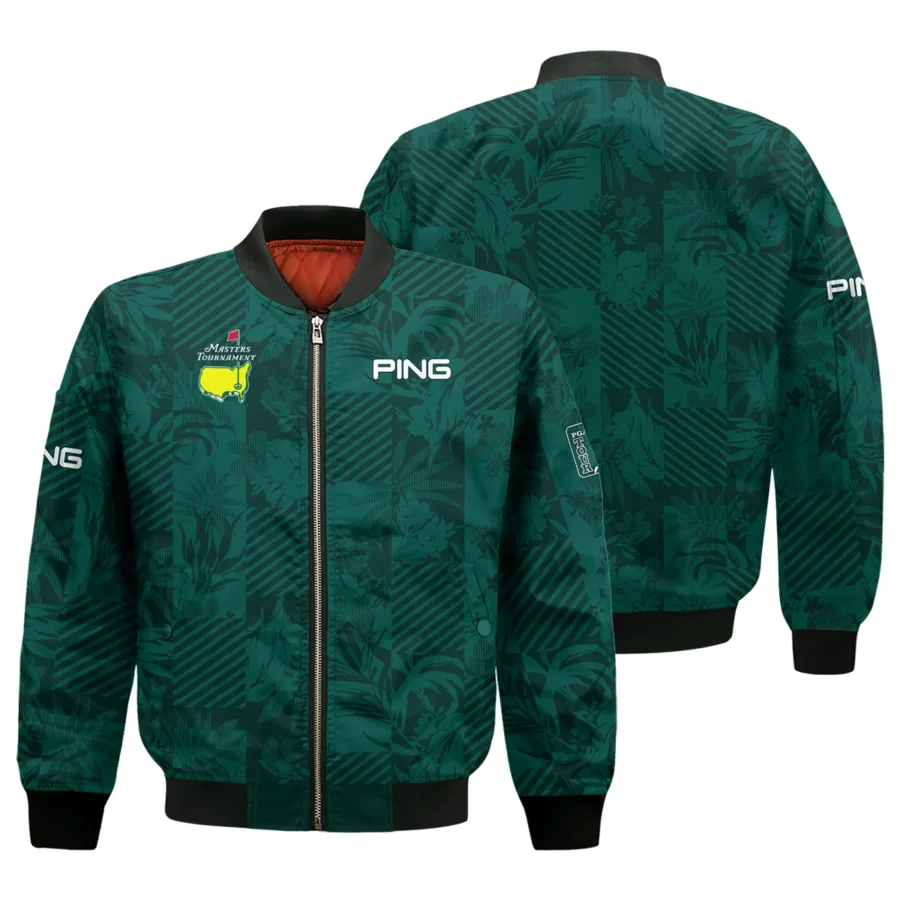 Tropical Leaves ,Foliage With Geometric Stripe Pattern Golf Masters Tournament Ping Bomber Jacket Style Classic Bomber Jacket