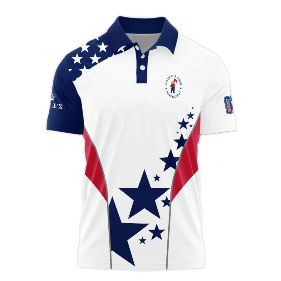 124th U.S. Open Pinehurst Rolex Stars US Flag White Blue Polo Shirt Style Classic Polo Shirt For Men