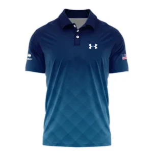 Straight Line Dark Blue Background US Open Tennis Champions Lacoste Short Sleeve Round Neck Polo Shirts