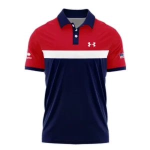 Lacoste Blue Red Straight Line White US Open Tennis Champions Short Sleeve Round Neck Polo Shirts