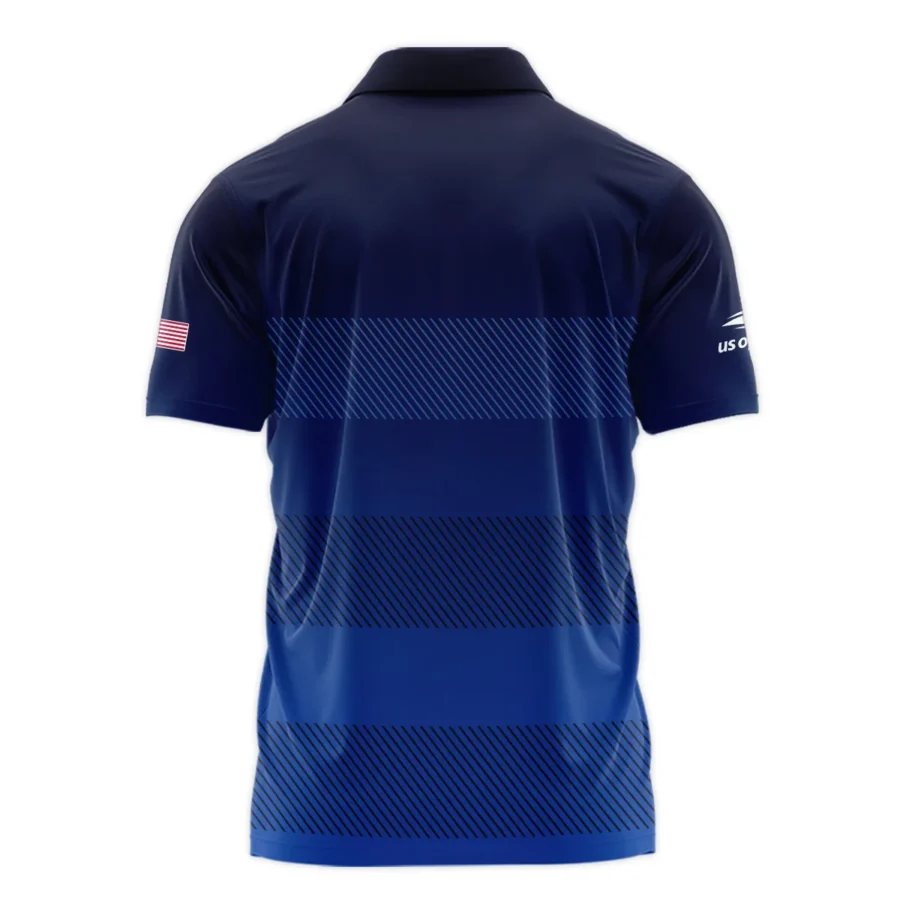 Straight Line Dark Blue Background US Open Tennis Champions Lacoste Zipper Polo Shirt Style Classic Zipper Polo Shirt For Men