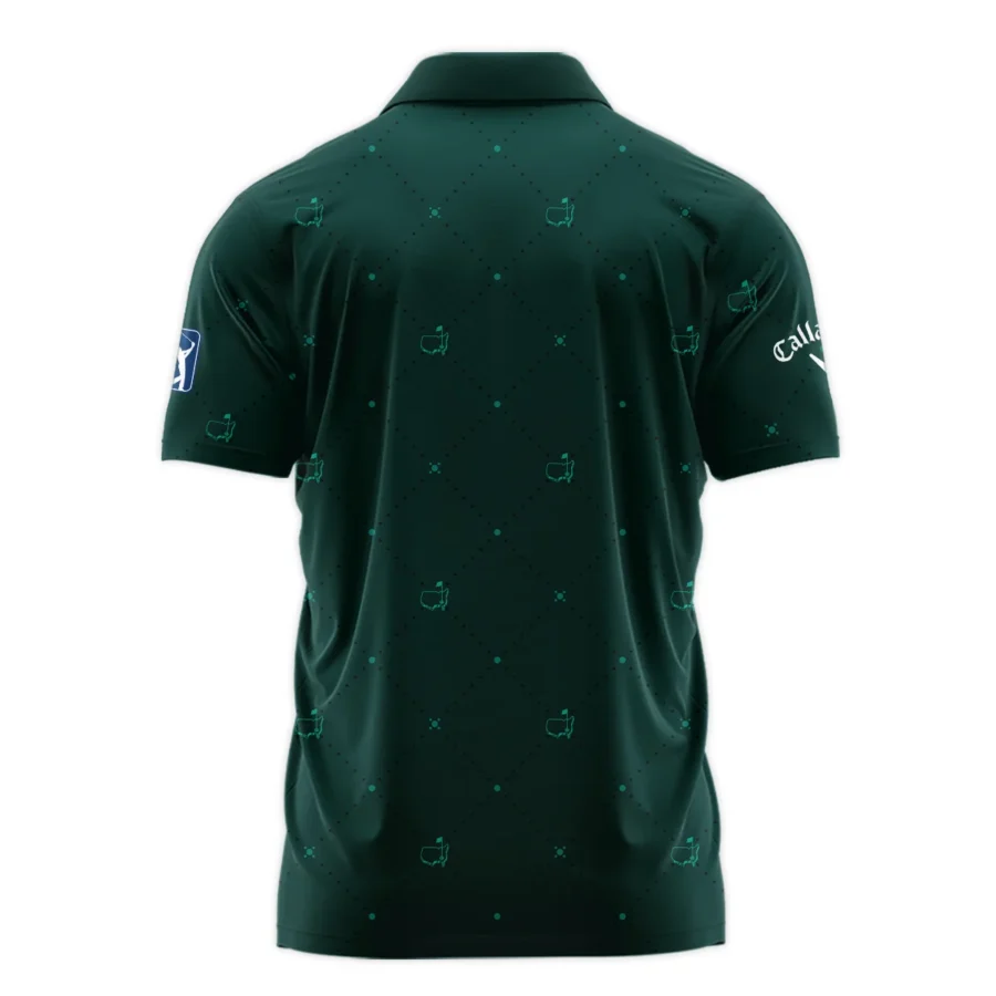 Dark Green Pattern In Retro Style With Logo Masters Tournament Callaway Zipper Polo Shirt Style Classic Zipper Polo Shirt For Men