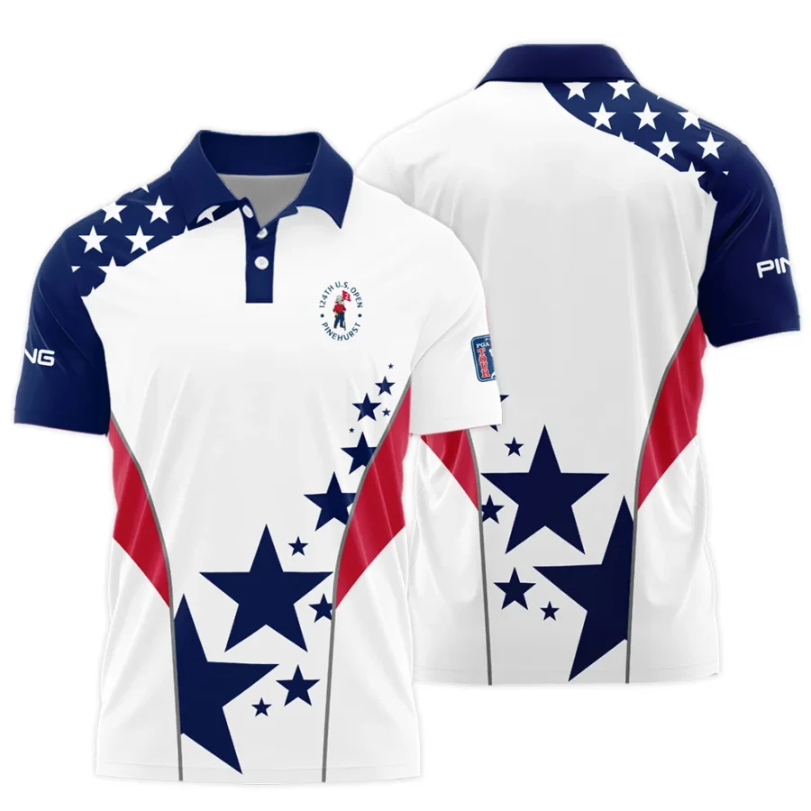 124th U.S. Open Pinehurst Ping Stars US Flag White Blue Polo Shirt Style Classic Polo Shirt For Men