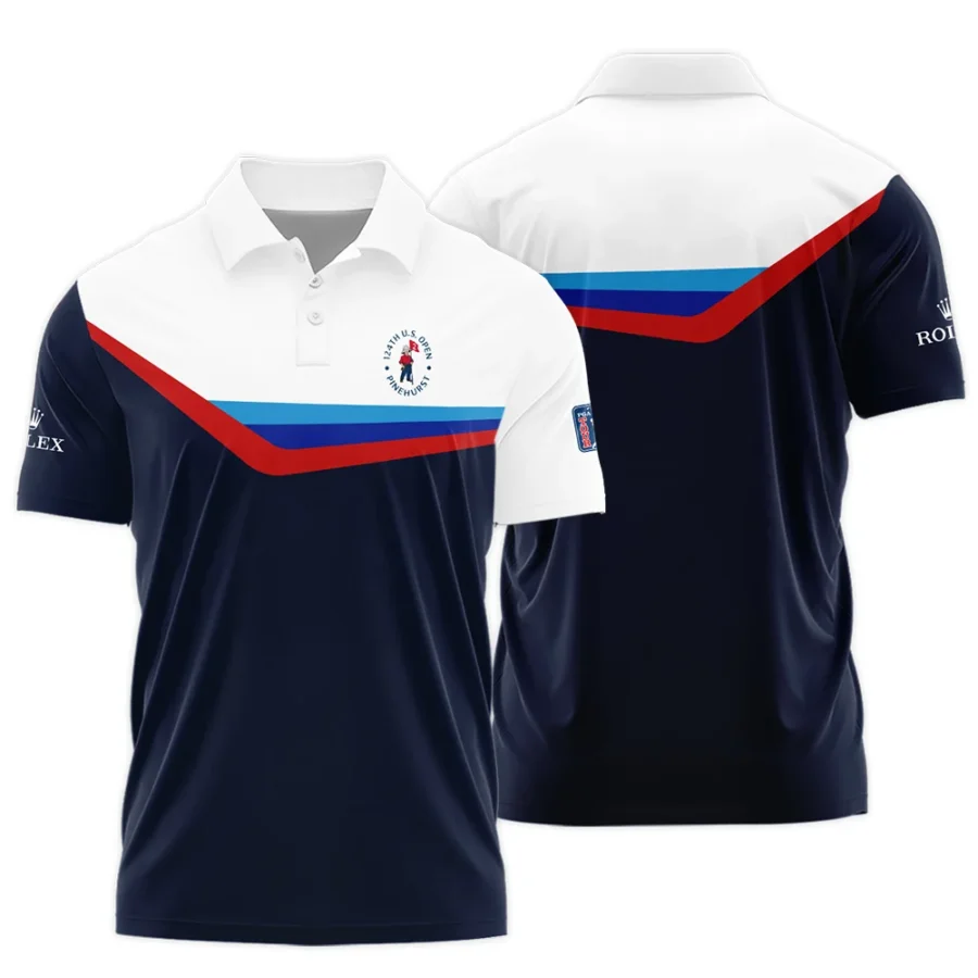 124th U.S. Open Pinehurst Golf Blue Red Line White Pattern Rolex Polo Shirt Style Classic Polo Shirt For Men