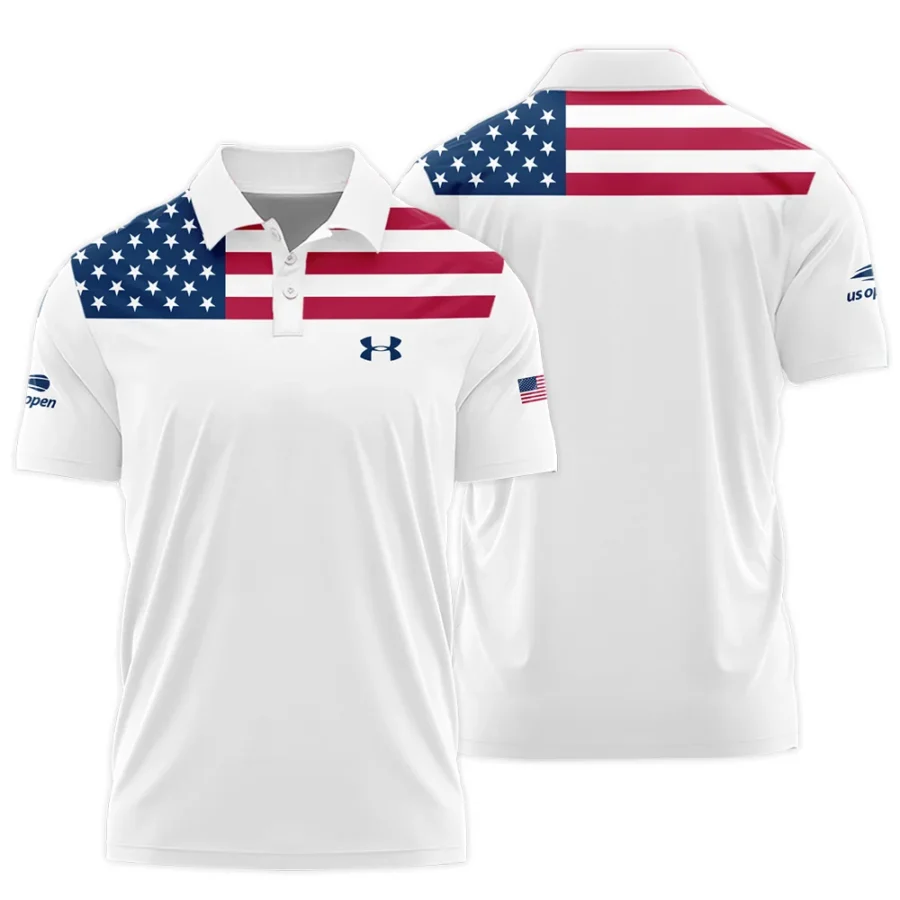 US Open Tennis Champions Under Armour USA Flag White Polo Shirt Style Classic Polo Shirt For Men