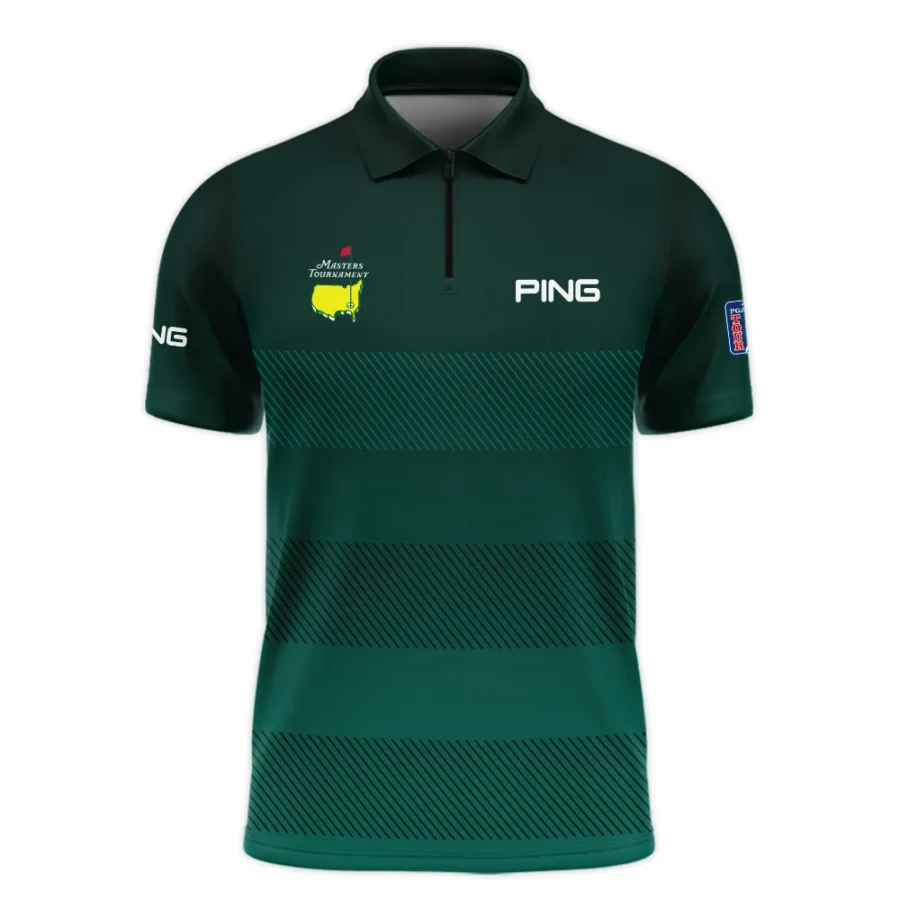 Ping Masters Tournament Dark Green Gradient Stripes Pattern Golf Sport Zipper Polo Shirt Style Classic Zipper Polo Shirt For Men