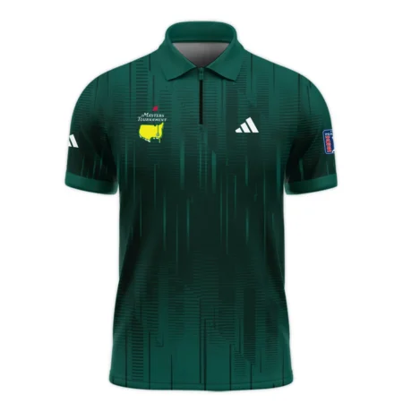 Masters Tournament Adidas Dark Green Gradient Stripes Pattern Style Classic, Short Sleeve Polo Shirts Quarter-Zip Casual Slim Fit Mock Neck Basic