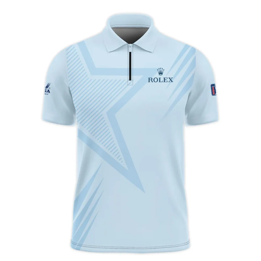 2024 PGA Championship Valhalla Golf Star Line Pattern Light Blue Rolex Zipper Polo Shirt Style Classic Zipper Polo Shirt For Men