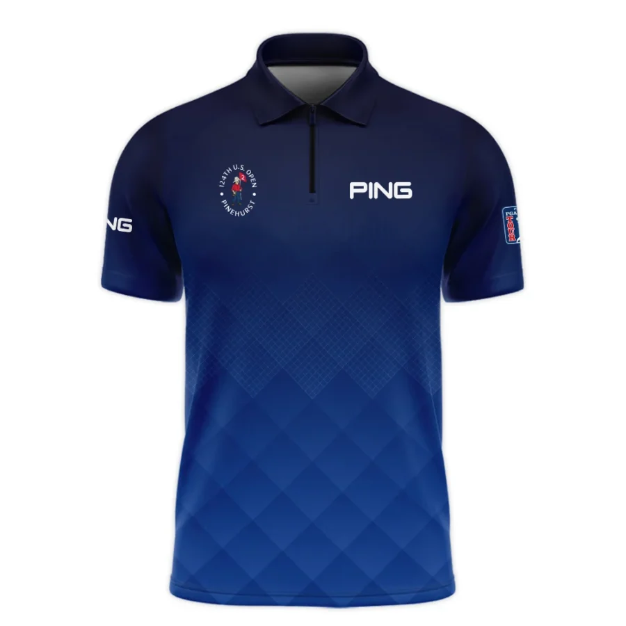 124th U.S. Open Pinehurst Ping Dark Blue Gradient Stripes Pattern Zipper Polo Shirt Style Classic Zipper Polo Shirt For Men