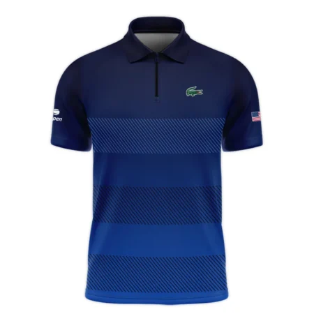 Straight Line Dark Blue Background US Open Tennis Champions Lacoste Zipper Polo Shirt Style Classic Zipper Polo Shirt For Men