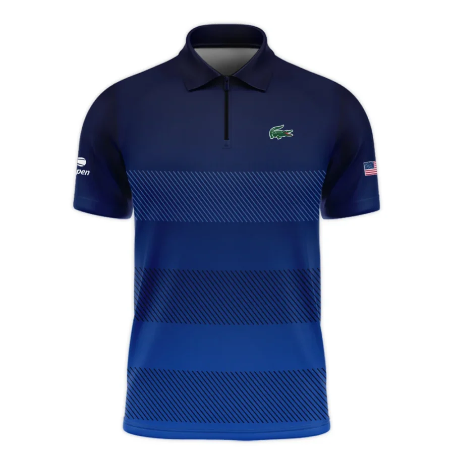 Straight Line Dark Blue Background US Open Tennis Champions Lacoste Zipper Polo Shirt Style Classic Zipper Polo Shirt For Men