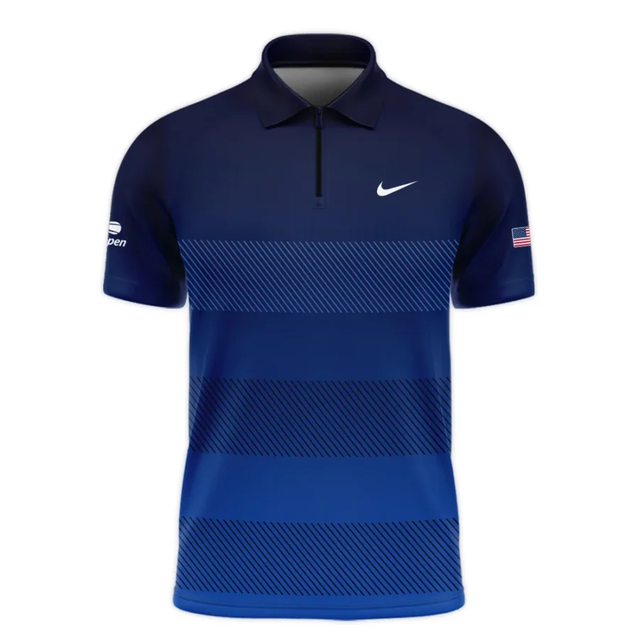 Straight Line Dark Blue Background US Open Tennis Champions Nike Zipper Polo Shirt Style Classic Zipper Polo Shirt For Men