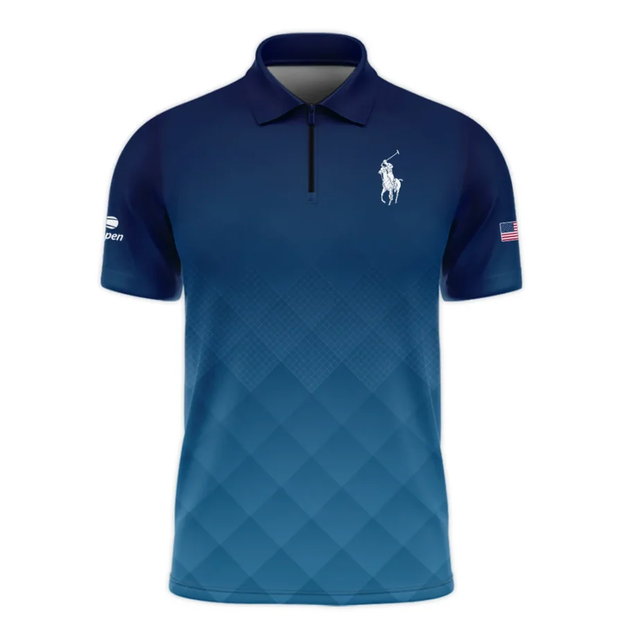 Ralph Lauren Blue Abstract Background US Open Tennis Champions Zipper Polo Shirt Style Classic Zipper Polo Shirt For Men