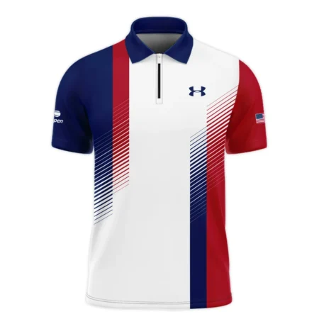 Under Armour Blue Red Straight Line White US Open Tennis Champions Vneck Polo Shirt Style Classic Polo Shirt For Men