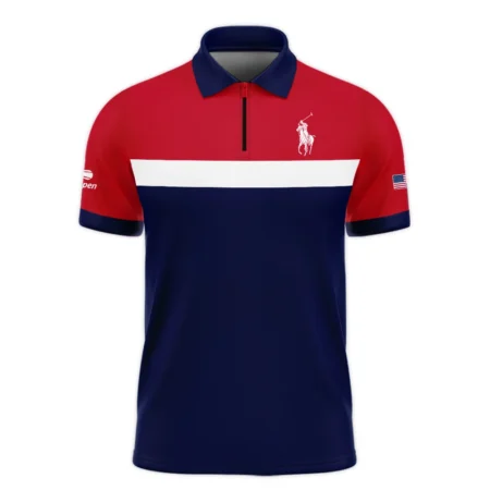 Ralph Lauren Blue Red White Background US Open Tennis Champions Zipper Polo Shirt Style Classic Zipper Polo Shirt For Men
