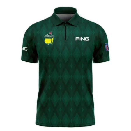Green Fabric Ikat Diamond pattern Masters Tournament Ping Zipper Polo Shirt Style Classic Zipper Polo Shirt For Men