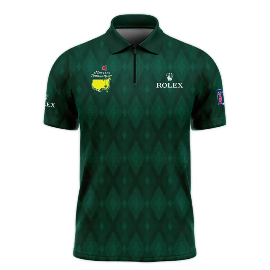 Green Fabric Ikat Diamond pattern Masters Tournament Rolex Zipper Polo Shirt Style Classic Zipper Polo Shirt For Men