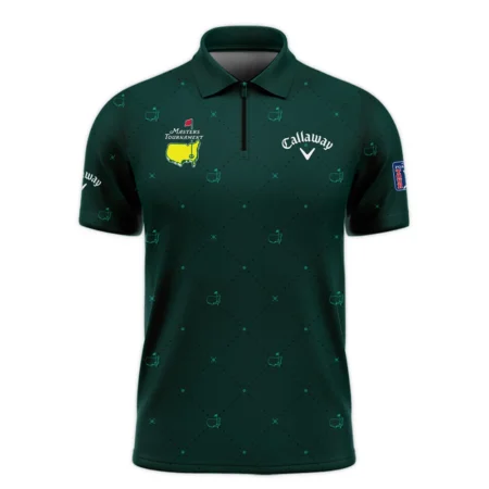 Dark Green Pattern In Retro Style With Logo Masters Tournament Callaway Zipper Polo Shirt Style Classic Zipper Polo Shirt For Men