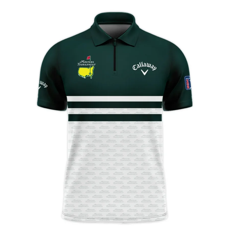 Dark Green Mix White With Logo Pattern Masters Tournament Callaway Zipper Polo Shirt Style Classic Zipper Polo Shirt For Men