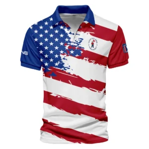 Ping US Flag Blue Red Stars 124th U.S. Open Pinehurst Style Classic, Short Sleeve Polo Shirts Quarter-Zip