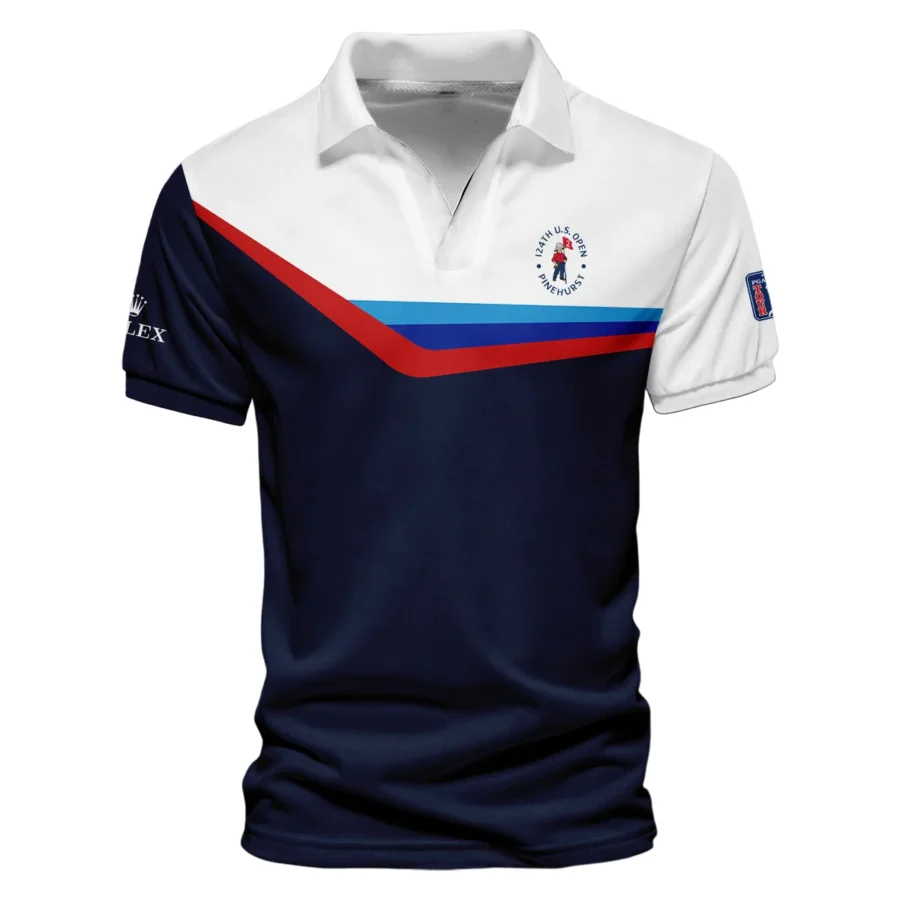 124th U.S. Open Pinehurst Golf Blue Red Line White Pattern Rolex Vneck Polo Shirt Style Classic Polo Shirt For Men