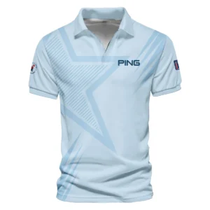 124th U.S. Open Pinehurst Golf Star Line Pattern Light Blue Ping Style Classic, Short Sleeve Round Neck Polo Shirt