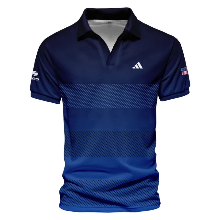 Straight Line Dark Blue Background US Open Tennis Champions Adidas Vneck Polo Shirt Style Classic Polo Shirt For Men