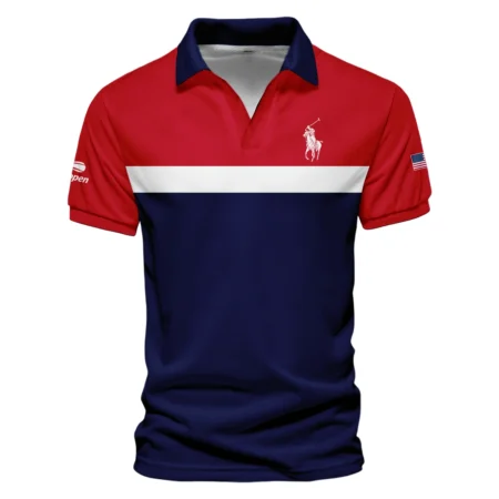 Ralph Lauren Blue Red White Background US Open Tennis Champions Short Sleeve Round Neck Polo Shirts