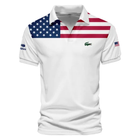 US Open Tennis Champions Lacoste USA Flag White Vneck Polo Shirt Style Classic Polo Shirt For Men