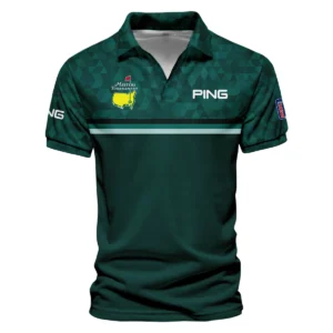 Dark Green Triangle Mosaic Pattern Masters Tournament Ping Vneck Long Polo Shirt Style Classic Long Polo Shirt For Men