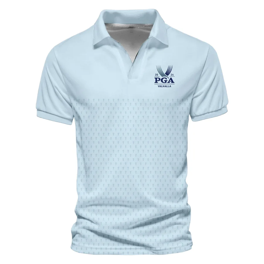 PGA Trophy Pattern Light Blue 2024 PGA Championship Valhalla Ping Vneck Polo Shirt Style Classic Polo Shirt For Men