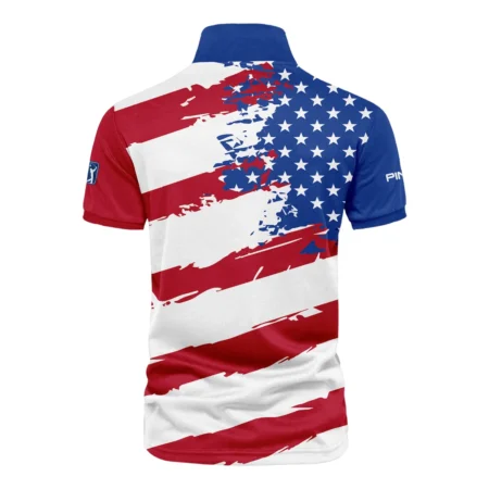 Ping US Flag Blue Red Stars 124th U.S. Open Pinehurst Vneck Polo Shirt Style Classic Polo Shirt For Men