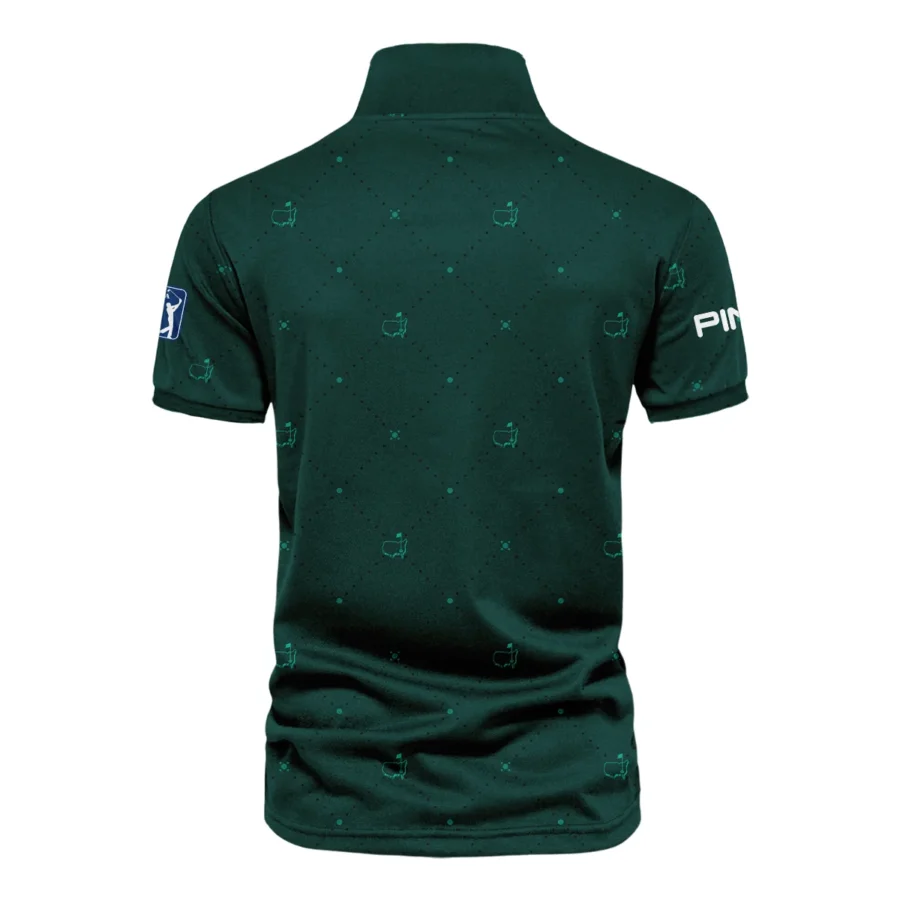 Dark Green Pattern In Retro Style With Logo Masters Tournament Ping Vneck Polo Shirt Style Classic Polo Shirt For Men