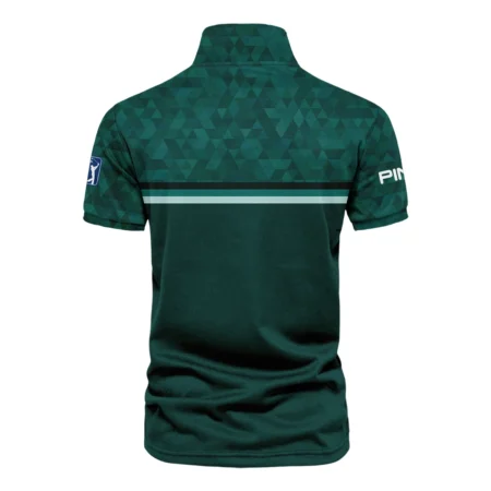 Dark Green Triangle Mosaic Pattern Masters Tournament Ping Vneck Polo Shirt Style Classic Polo Shirt For Men